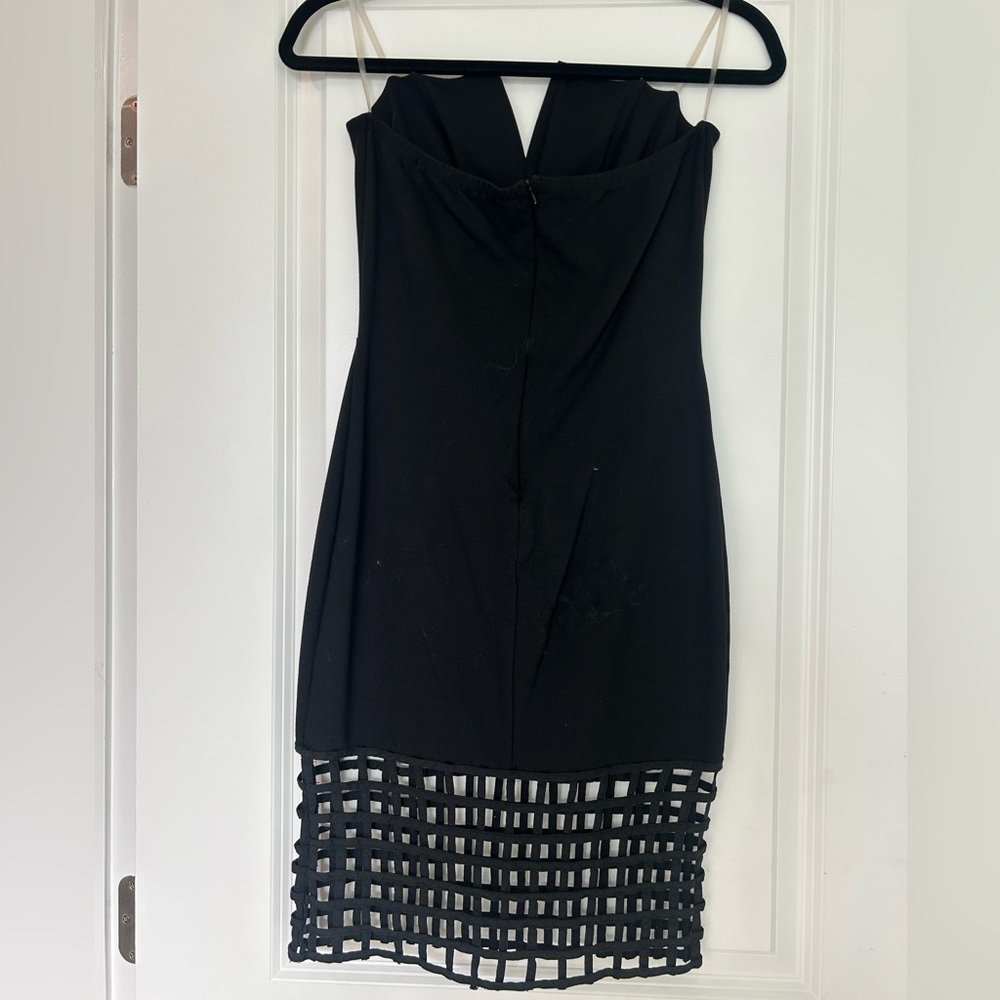 Black Women's Sleeveless Dress with Lattice Hem